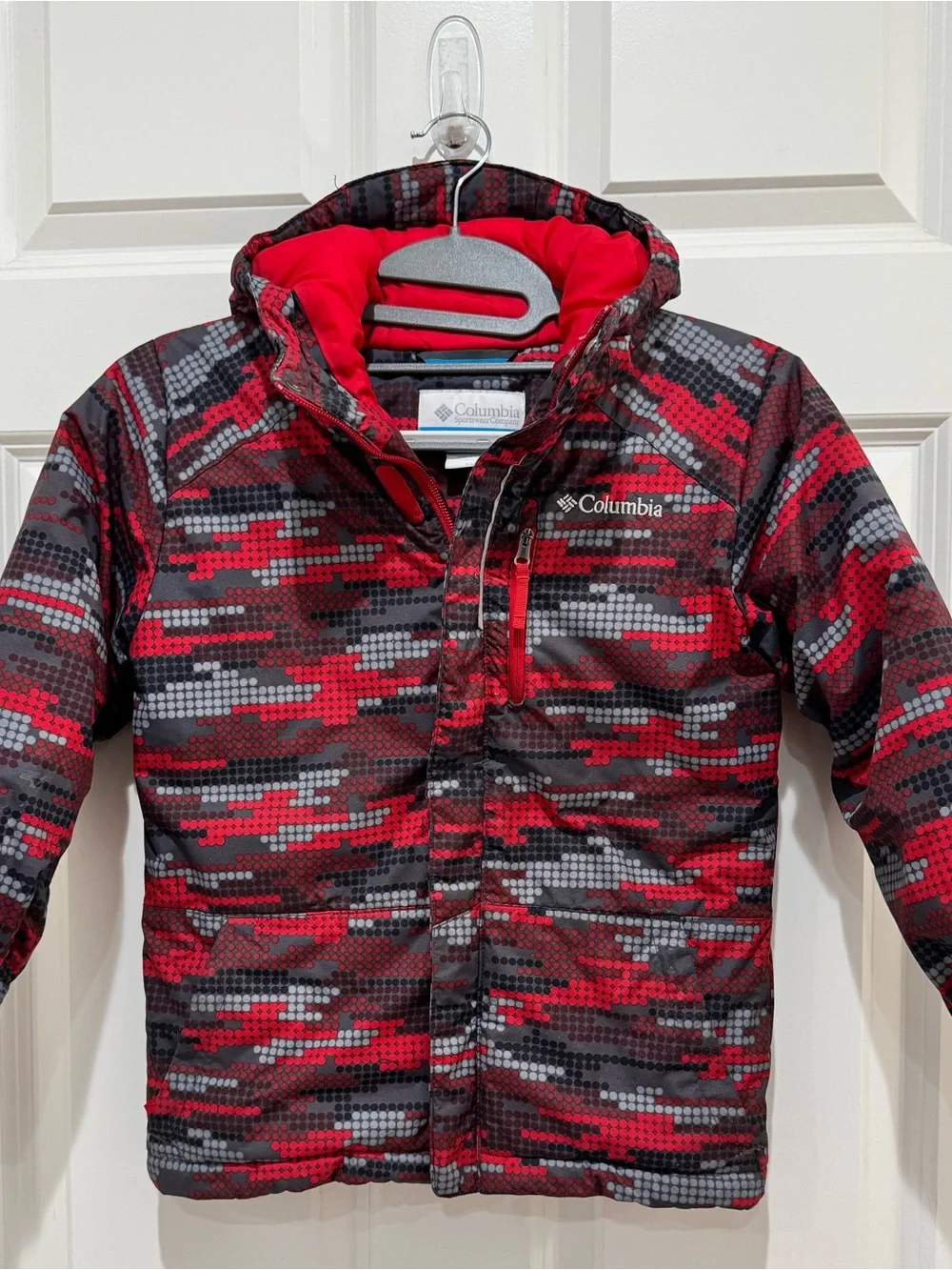 Columbia Boy’s Kids' Red Multicolored Insulated Puffer Hooded Jacket Coat Size X